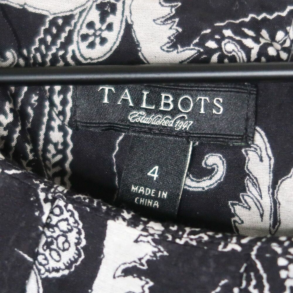 Talbots Womens Sheath Dress 4 Black White Paisley Silk Cotton Sheer Event Brunch - Picture 3 of 10